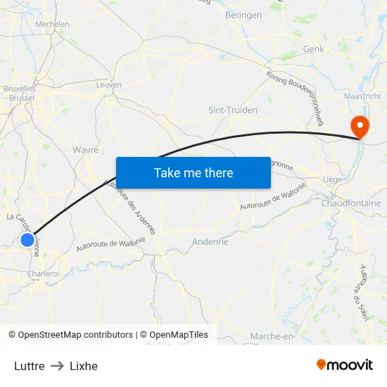 Luttre to Lixhe map
