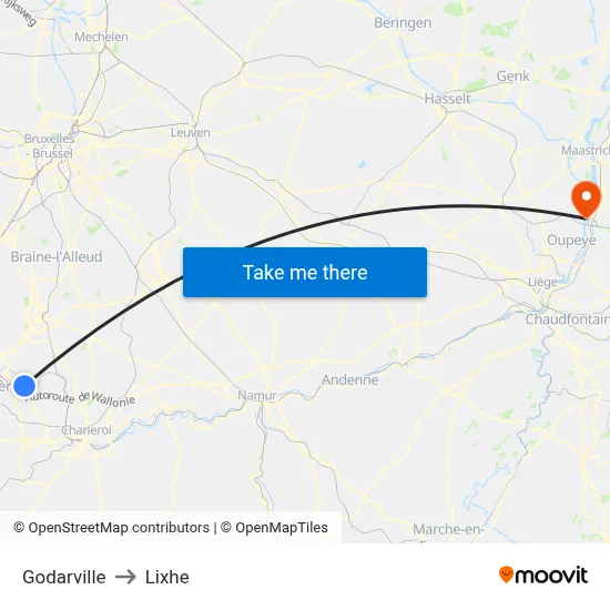 Godarville to Lixhe map