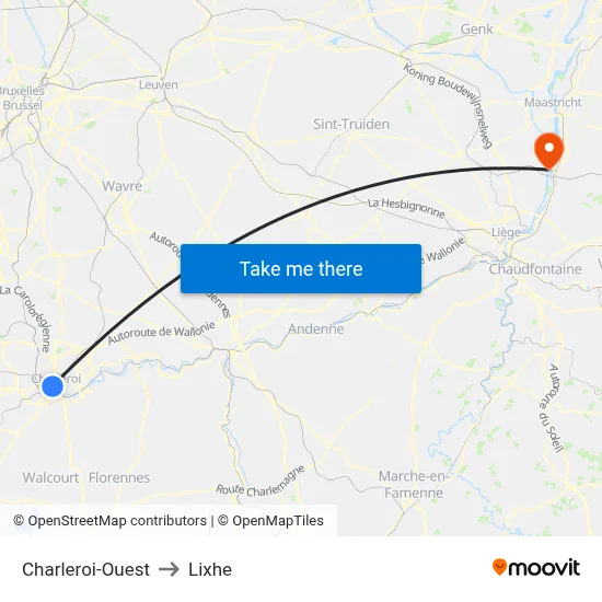 Charleroi-Ouest to Lixhe map