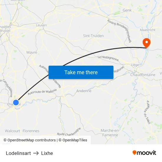 Lodelinsart to Lixhe map