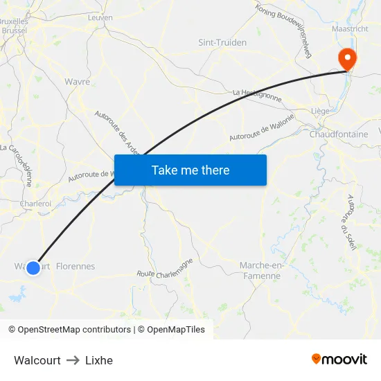 Walcourt to Lixhe map