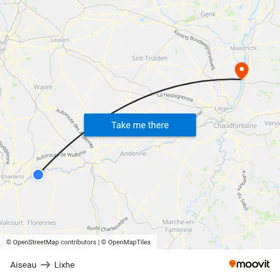 Aiseau to Lixhe map