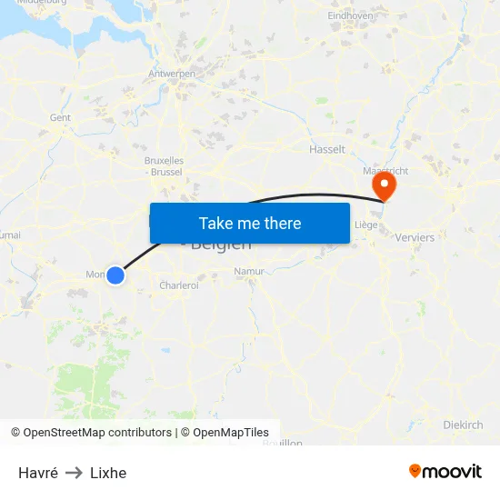 Havré to Lixhe map