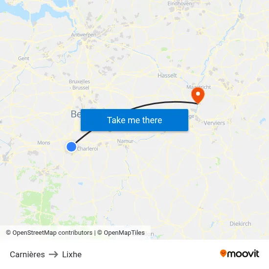 Carnières to Lixhe map