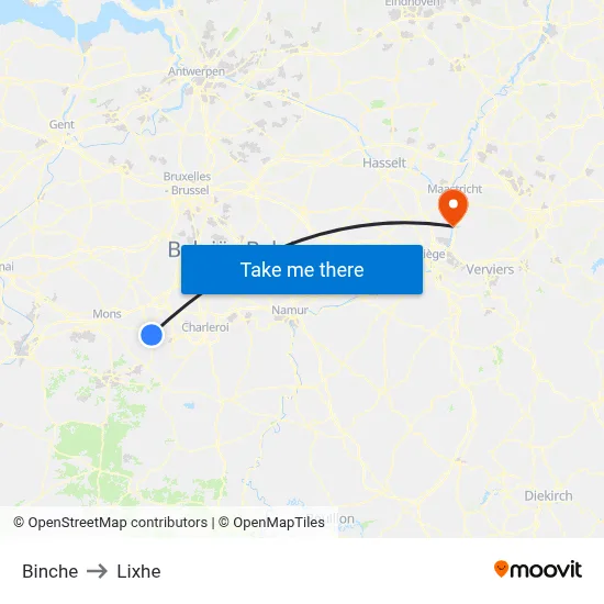 Binche to Lixhe map