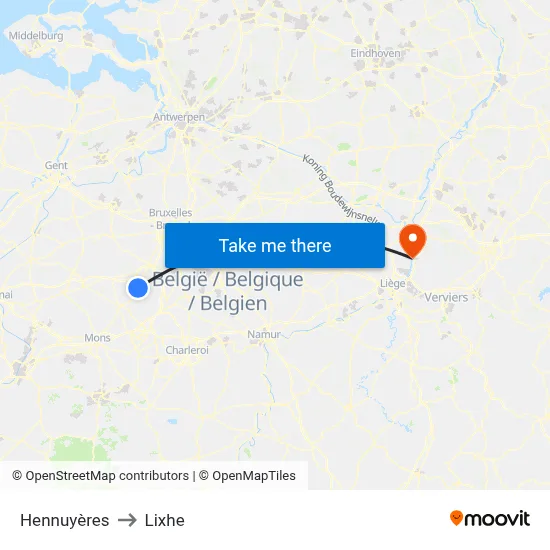 Hennuyeres to Lixhe map