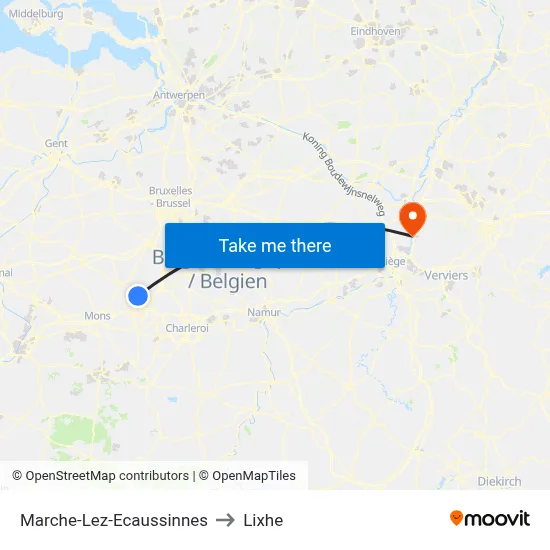 Marche-Lez-Ecaussinnes to Lixhe map
