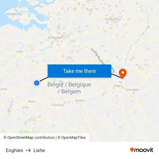 Enghien to Lixhe map