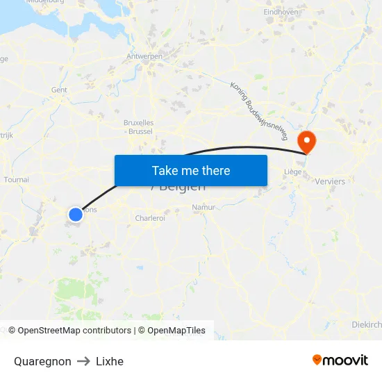 Quaregnon to Lixhe map