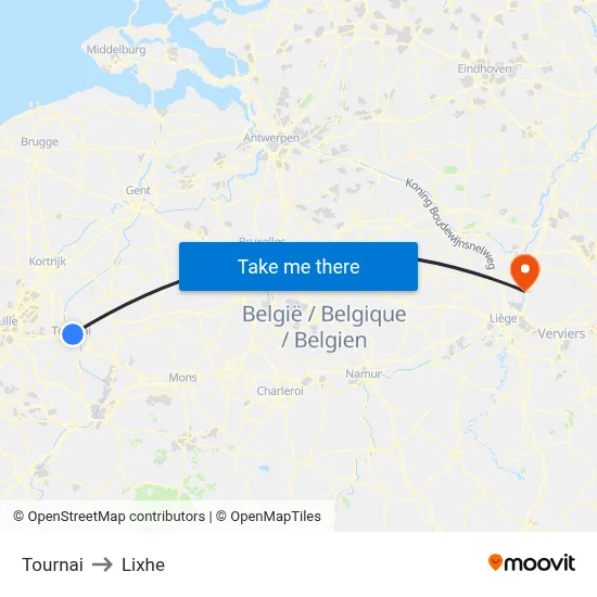Tournai to Lixhe map