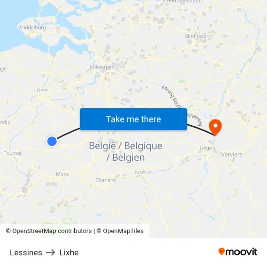 Lessines to Lixhe map