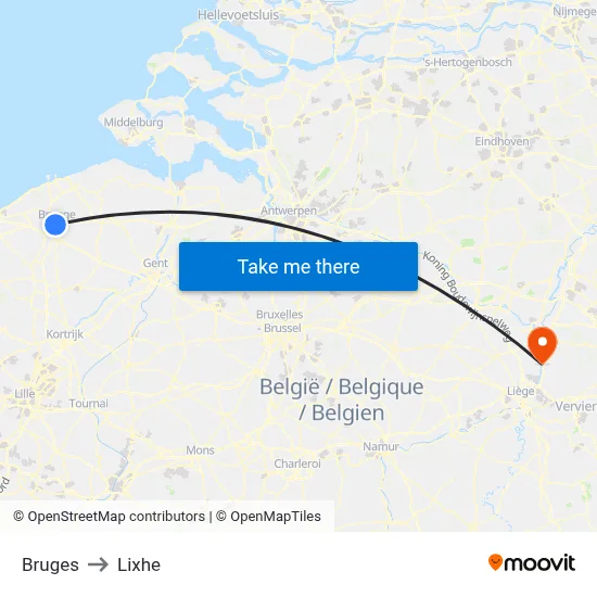Bruges to Lixhe map