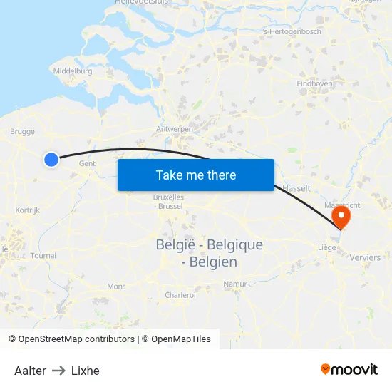 Aalter to Lixhe map