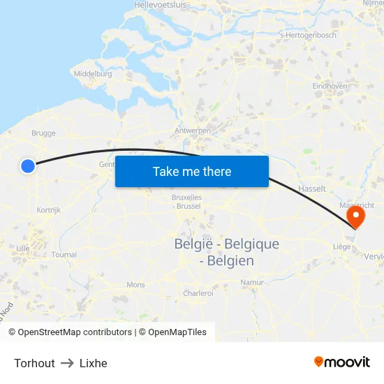 Torhout to Lixhe map
