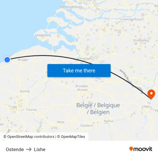 Ostend to Lixhe map