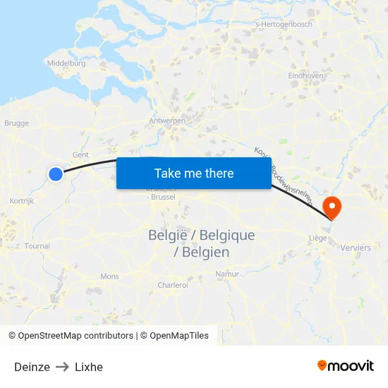 Deinze to Lixhe map