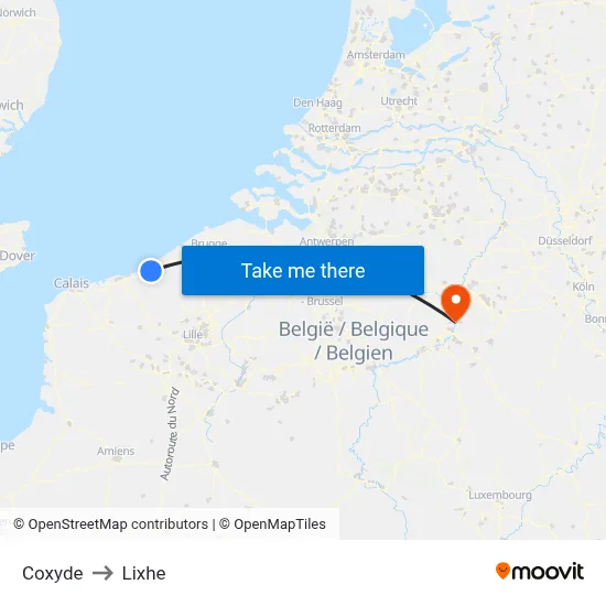 Coxyde to Lixhe map