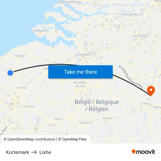 Kortemark to Lixhe map