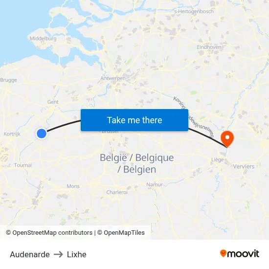 Audenarde to Lixhe map