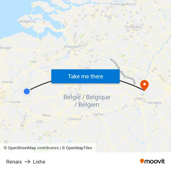 Renaix to Lixhe map