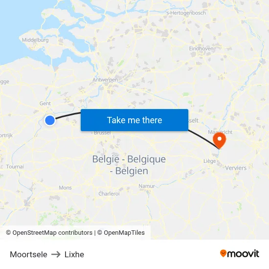 Moortsele to Lixhe map
