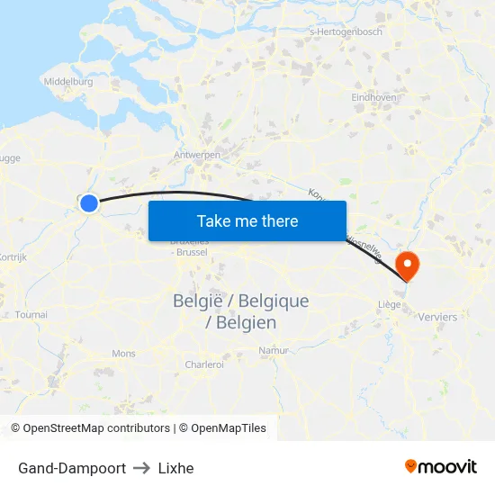 Ghent-Dampoort to Lixhe map