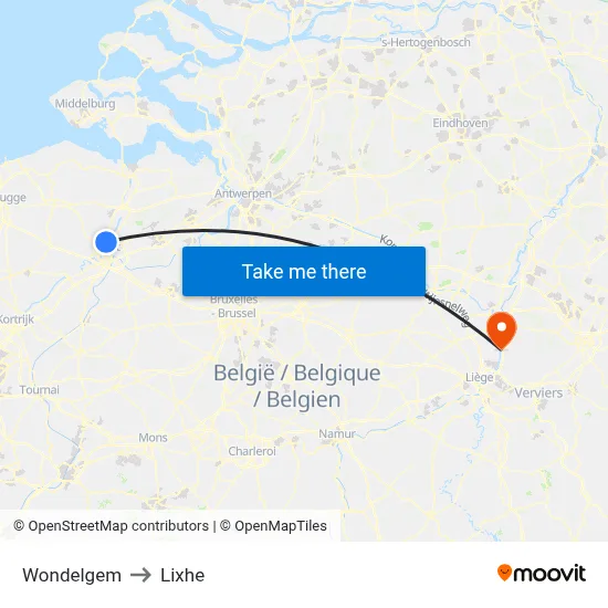 Wondelgem to Lixhe map