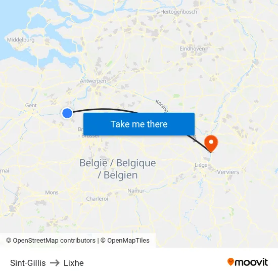 Sint-Gillis to Lixhe map