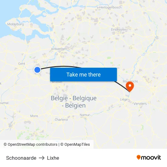 Schoonaarde to Lixhe map