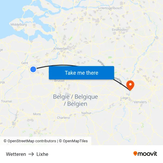 Wetteren to Lixhe map