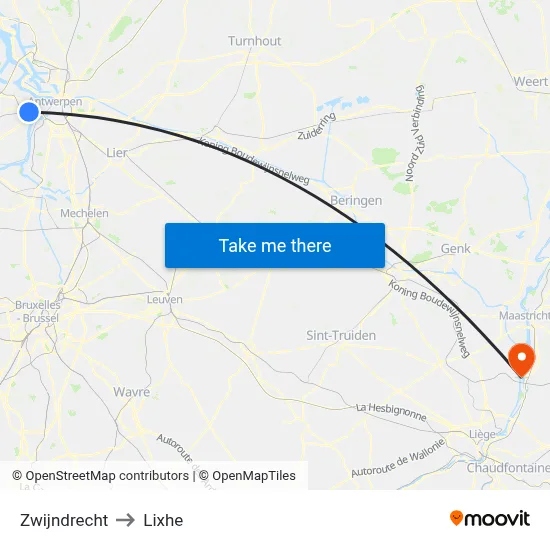 Zwijndrecht to Lixhe map