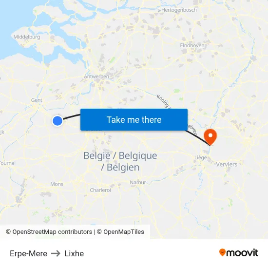 Erpe-Mere to Lixhe map