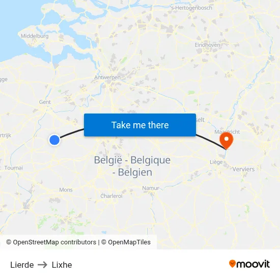 Lierde to Lixhe map