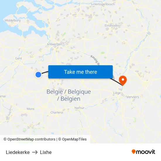 Liedekerke to Lixhe map