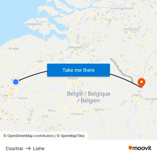 Courtrai to Lixhe map