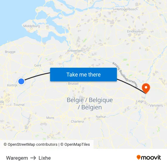 Waregem to Lixhe map