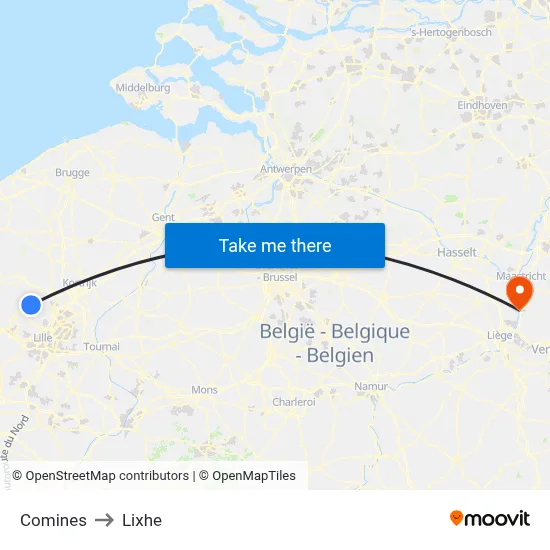 Comines to Lixhe map