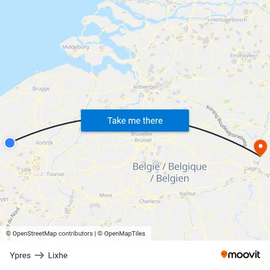 Ypres to Lixhe map