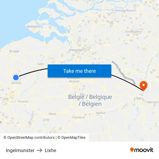 Ingelmunster to Lixhe map
