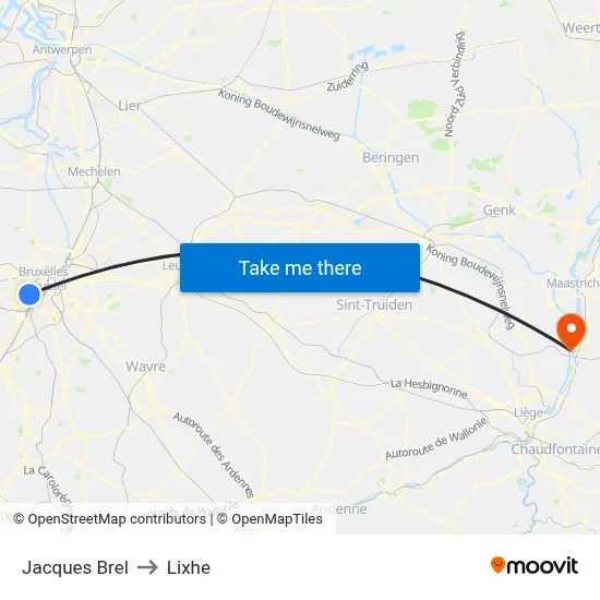 Jacques Brel to Lixhe map