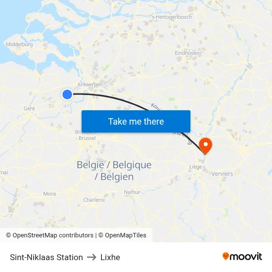 Sint-Niklaas Station to Lixhe map