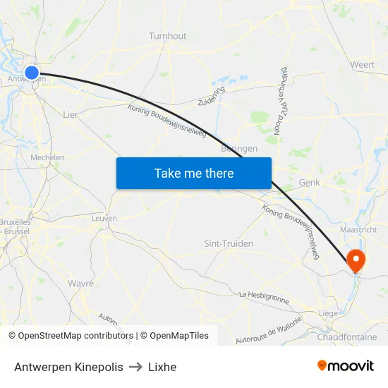 Antwerp Kinepolis to Lixhe map