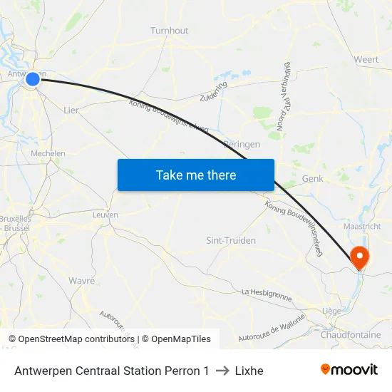 Antwerp Central Station Platform 1 to Lixhe map