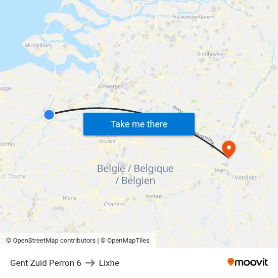Gent Zuid Perron 6 to Lixhe map