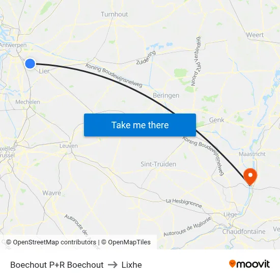 Boechout Park & Ride to Lixhe map