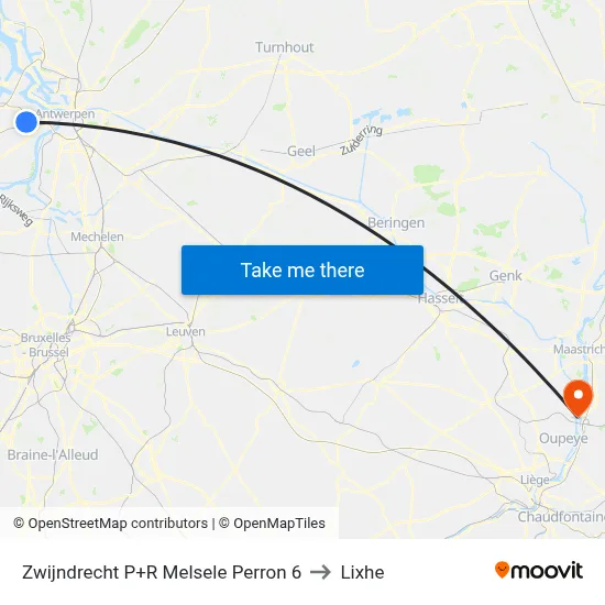 Zwijndrecht P+R Melsele Platform 6 to Lixhe map