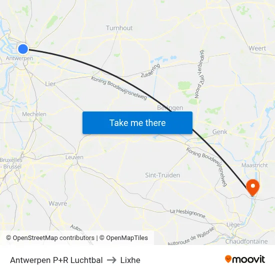 Antwerpen P+R Luchtbal to Lixhe map