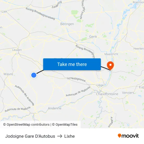 Jodoigne Bus Station to Lixhe map