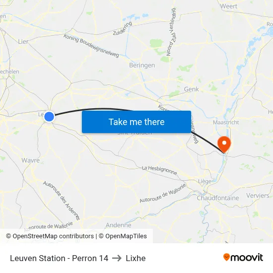 Leuven Station - Platform 14 to Lixhe map