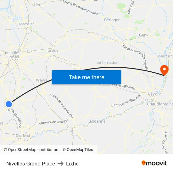 Nivelles Grand Place to Lixhe map